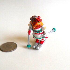 Antique MINIATURE Metal SNOW SKIING FOX Ornament Figurine MOVEABLE ARMS LEGS